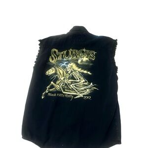 Sturgis black sleeveless button down denim shirt vest size xl cotton